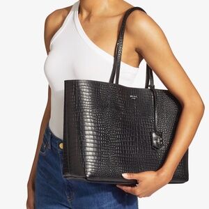 NWT JIMMY CHOO  Black Croc Embossed Leather Tote Handbag with JC Emblem